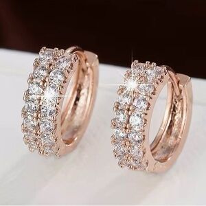 Rose Gold White Zircon Hoop Earrings